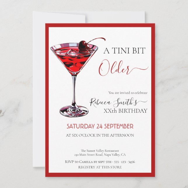 Cherry cocktail A tini bit Older, any age birthday Invitation (Front)
