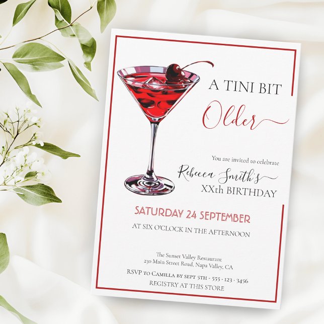 Cherry cocktail A tini bit Older, any age birthday Invitation (Creator Uploaded)