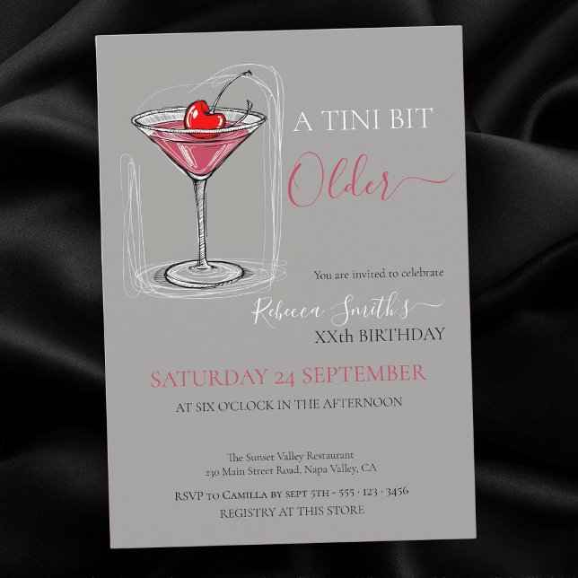 Cherry cocktail A tini bit Older doodle birthday Invitation (Creator Uploaded)