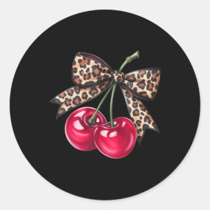 Cherry Coquette Aesthetic With Leopard Bow T-shirt Classic Round Sticker