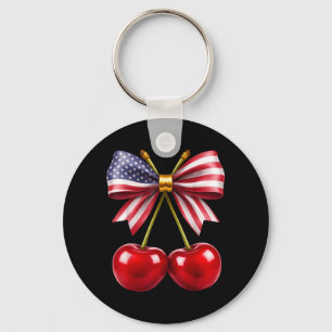 Cherry Coquette Bow American Flag Patriotic 4th of Key Ring
