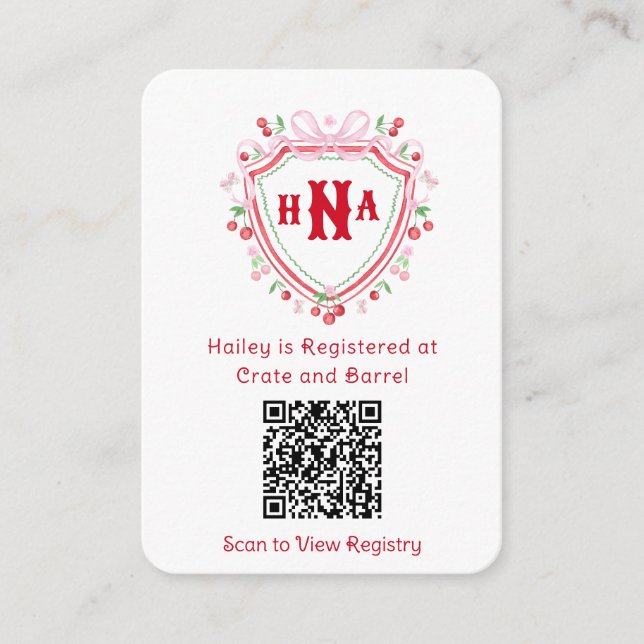 Cherry Crest | Bridal Shower Gift Registry  Enclosure Card (Front)