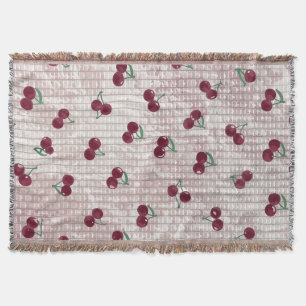 Cherry Crochet Blanket Illustration – Pastel Pink