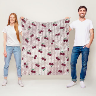 Cherry Crochet Blanket Illustration – Pastel Pink