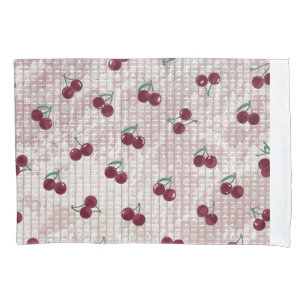 Cherry Crochet Blanket Illustration – Pastel Pink Pillowcase