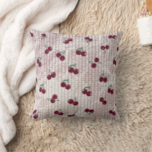 Cherry Crochet Throw Pillow Cover – Pastel Pink