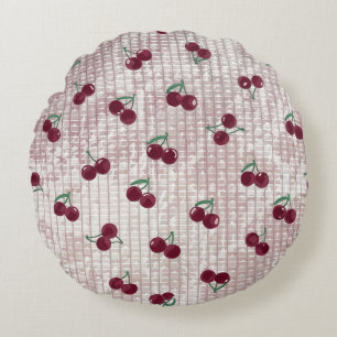 Cherry Crochet Throw Pillow Cover – Pastel Pink 