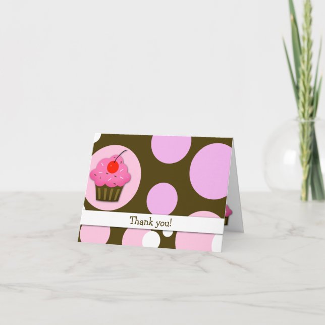 Cherry Cupcake Brown/Pink Modern Folded Thank you Card (Front)