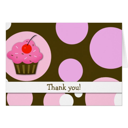 Cherry Cupcake Brown/Pink Modern Folded Thank you Card