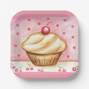 Cherry Cupcake Paper Plates 