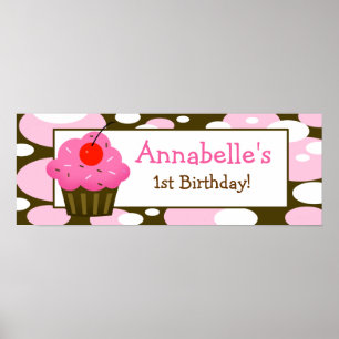 Cherry Cupcake Personalized Birthday Banner Poster