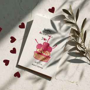 Cherry Cupcake Valentine – Hand-Drawn Dessert Holiday Card