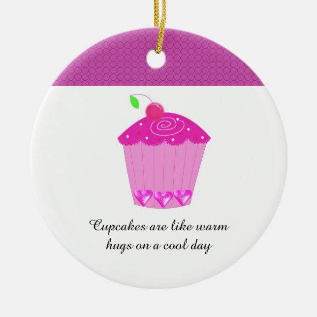 Cherry Cupcake with Saying Ceramic Tree Decoration (Front)