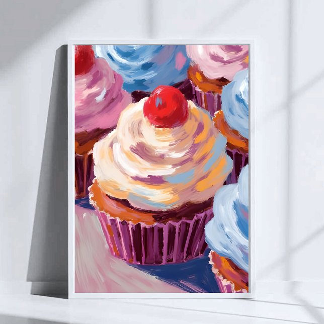 Cherry Cupcakes Happy Birthday Painting Poster (Creator Uploaded)