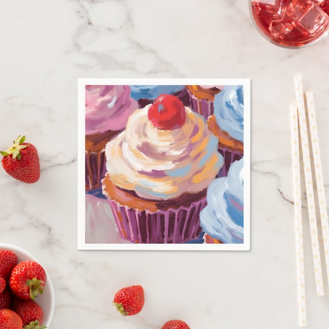 Cherry Cupcakes Happy Birthday Party Napkin (Insitu)