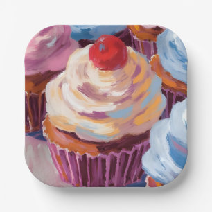 Cherry Cupcakes Happy Birthday Party Paper Plate
