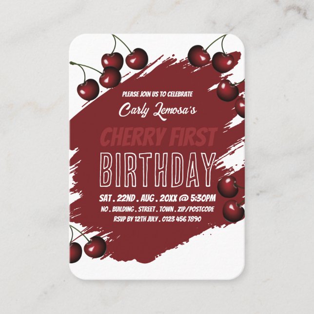 Cherry Design Berry First Birthday Handout Tickets (Front)
