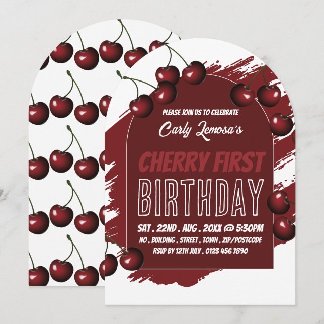 Cherry Design, Cherry First Birthday Invitation (Front/Back)