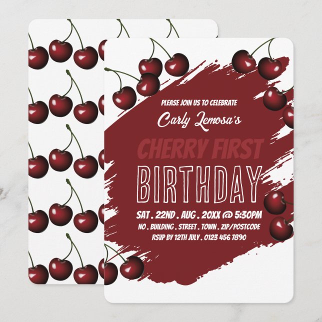 Cherry Design, Cherry First Birthday Invitation (Front/Back)