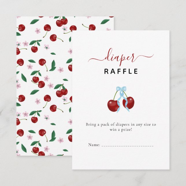 Cherry Diaper Raffle Baby Shower Blue Bow Boy (Front/Back)