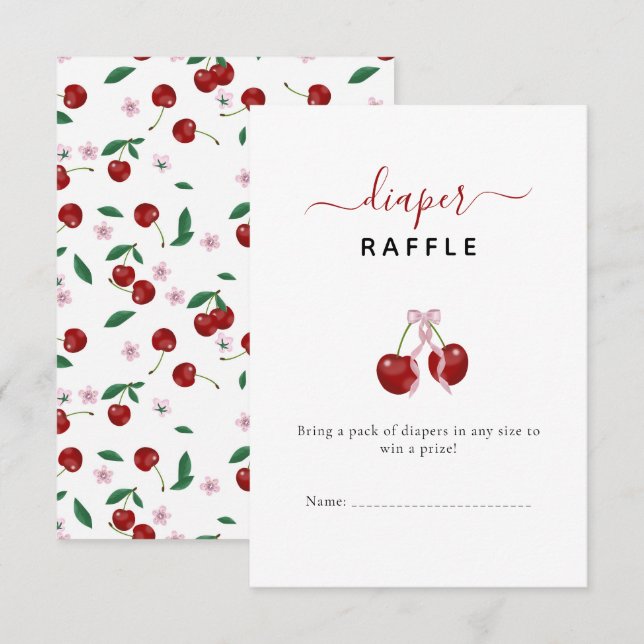 Cherry Diaper Raffle Baby Shower Pink Bow Girl (Front/Back)