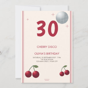 Cherry Disco Red Cream Milestone Birthday Invitation