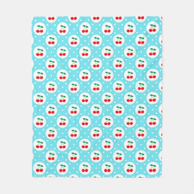 Cherry Dot Pattern – Retro Fruit Gift & Decor Fleece Blanket (Front)