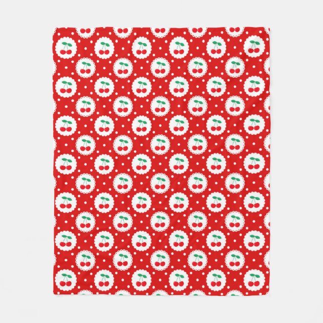 Cherry Dot Pattern – Retro Fruit Gift & Decor Fleece Blanket (Front)