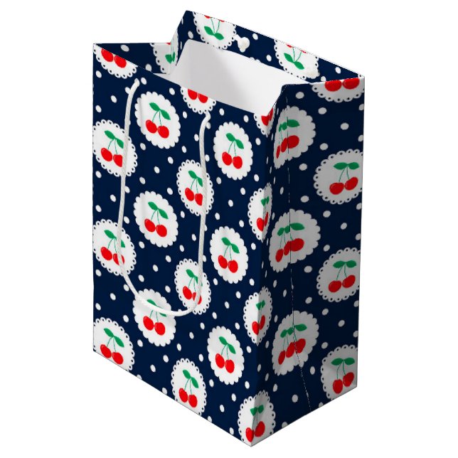 Cherry Dot Pattern – Retro Fruit Gift & Decor Medium Gift Bag (Front Angled)
