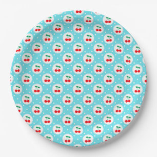 Cherry Dot Pattern – Retro Fruit Gift & Decor Paper Plate