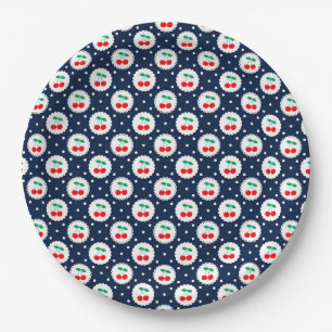 Cherry Dot Pattern – Retro Fruit Gift & Decor Paper Plate