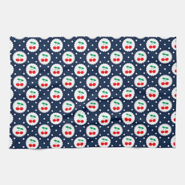 Cherry Dot Pattern – Retro Fruit Gift & Decor Tea Towel (Horizontal)