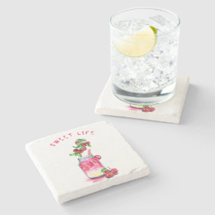 Cherry Drink Stone Coaster - Custom Text