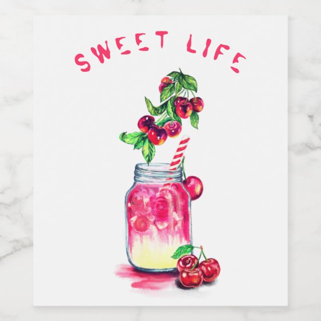 Cherry Drink Wine Bottle Labels - Custom Text (Single Label)