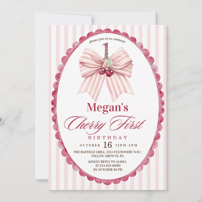 Cherry First Birthday  Invitation (Front)