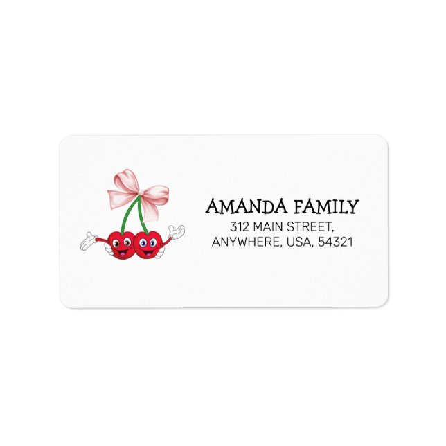 Cherry First Birthday Invitation Address Label (Front)
