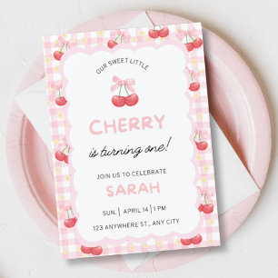 Cherry First Birthday Party Invitation