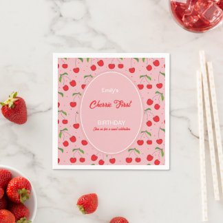 CHERRY First Birthday Party Invitation Napkin