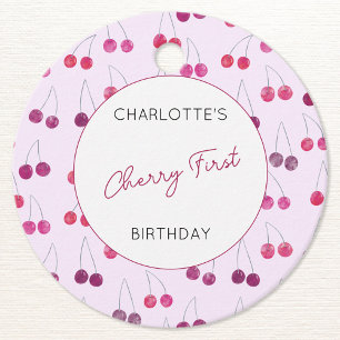 Cherry First Birthday Personalised Cherries Pink Favour Tags