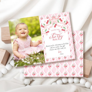 Cherry First Birthday Thank You Card