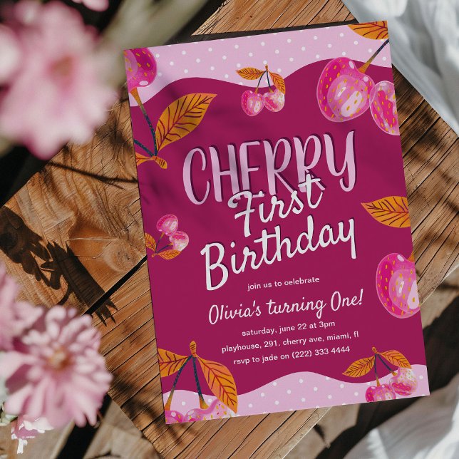 Cherry First Birthday' Whimsical 1st Birthday  Invitation (Creator Uploaded)