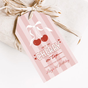 Cherry First Coquette Girls 1st Birthday Favour Gift Tags
