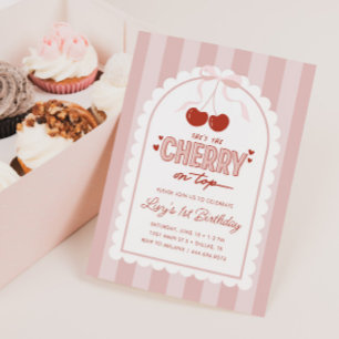 Cherry First Coquette Girls 1st Birthday Invitation