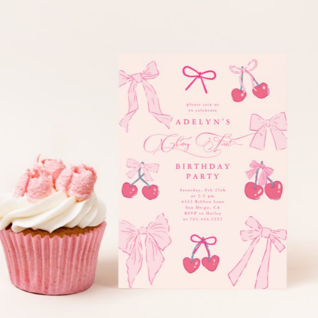 Cherry First Girl 1st Birthday Party Invitation (Creator Uploaded)