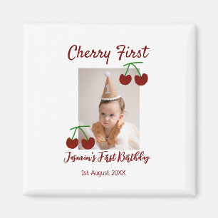 Cherry first happy birthday photo kids modern red magnet