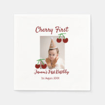 Cherry first happy birthday photo kids modern red