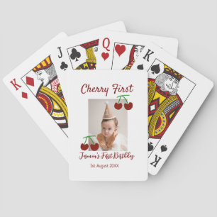 Cherry first happy birthday photo kids modern red playing cards