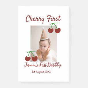 Cherry first happy birthday photo kids modern red post-it notes