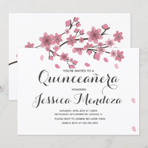 Cherry Floral Tree Quinceañera Sweet 15 Invitation