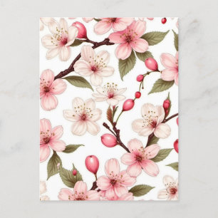 Cherry Flowers Pattern Holiday Postcard